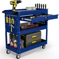 3 Tier Tool Cart on Wheels with Drawers - Three Tier Rolling Cart with Lockable Storage - Mechanic Tool Chest - Tool Chest with Wheels Used in Garage, Indoors, Workshop (Blue)