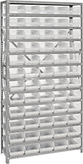 Quantum Storage Systems 1875-104CL Clear-View Sloped Shelving Unit with 4" Shelf Bins, 60 QSB104 Shelf Bins, 18" D x 36" W x 75" H