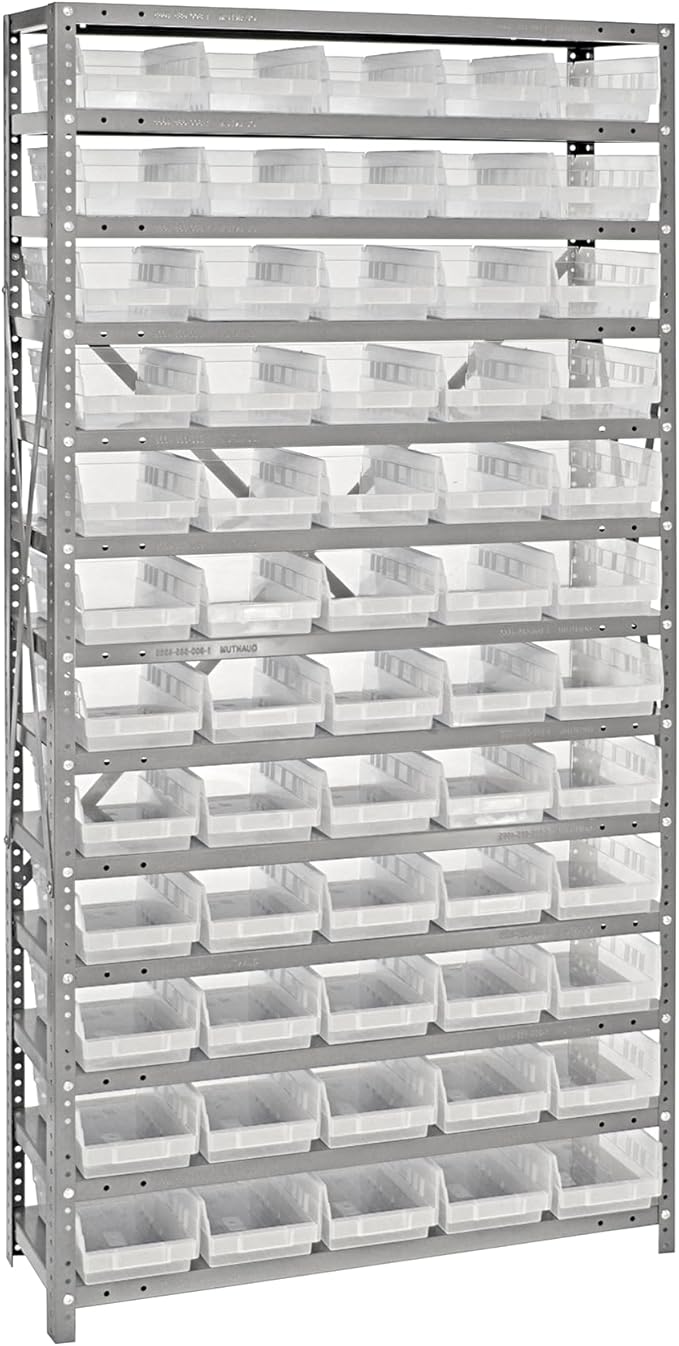 Quantum Storage Systems 1275-102CL Solid Heavy Duty 13 Shelves 60 Economy Clear Bins 75" H x 36" W x 12" D