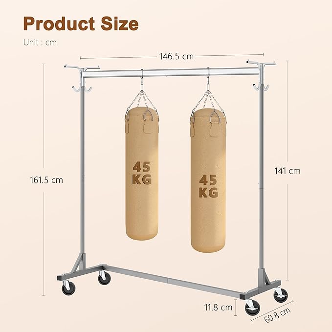 Hoctieon Z Clothes Rack with Cover, Metal Heavy Duty Clothing Rack, Rolling Garment Rack with Wheels, with Dustproof Cover Waterproof Protector, with 2 Durable Zippers, for Hanging Clothes, Grey