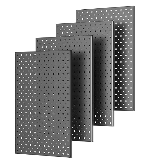 Pegboard Smith Metal Pegboard Panels, 16" x 12" Heavy-Duty Steel Peg Boards for Garage Tool Storage, Wall-Mounted Pegboard Organizer System (Pack of 4, Black)