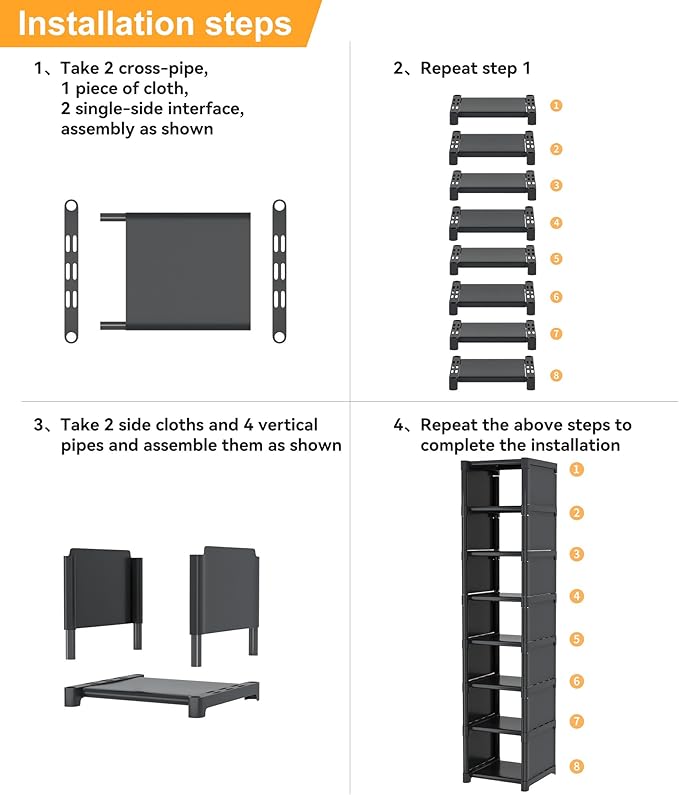 8-Tier Shoe Rack Organizer,Vertical Narrow Space Saving Storage Metal Free Standing Corner Shelf for Closet Entryway Bedroom Garage