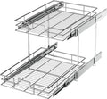 LOVMOR 2 Tier Individual Pull Out Cabinet Organizer 14" W x 21" D, Slide Out Kitchen Cabinet Storage Sliding Shelves