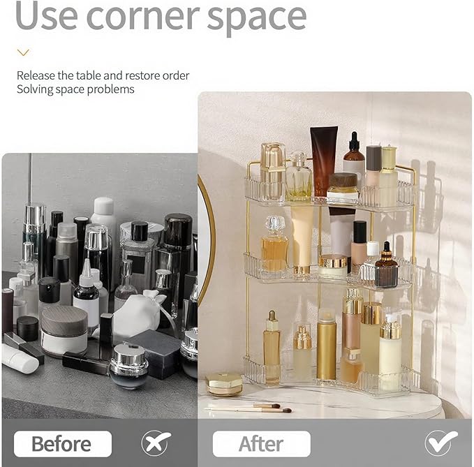 Corner Bathroom Countertop Organizer, Vanity Trays for Counter, Makeup Organizers, Perfume Tray, Kitchen Spice Rack, (Clear, 3 Tiers)