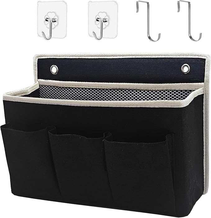 Wall Hanging Organizer Bag/Hanging Baskets with Large Mesh Compartment & 3 Pockets，Over the Door Organizer Space Saving Storage for Bedroom,RV Camper, Closet (Black-1pack)