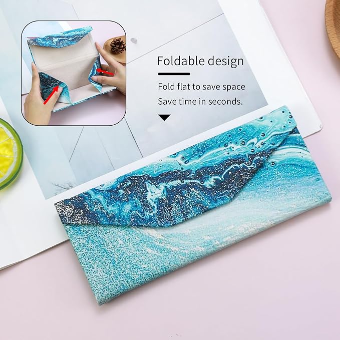 Foldable Glasses Case, Magnetic PU Leahter Sunglasses Case, Cute Hard Shell Folding Eyeglass Cases for Women Kids