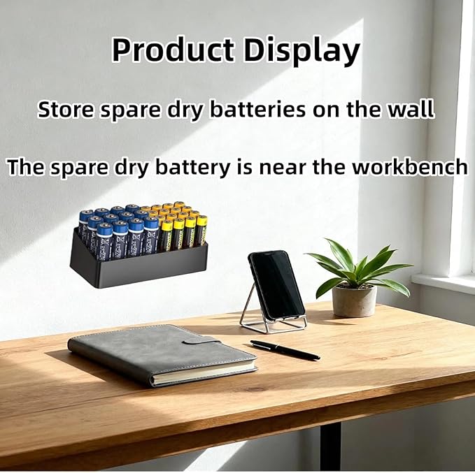 Wall Mounted Battery Storage Manager,Battery Storage Rack Suitable for 16 AAA and 12 AA Batteries, Wall Mounted on cabinets, Drawers, Walls (Storage Rack Does not Include Batteries) (Black)
