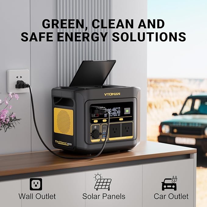 VTOMAN FlashSpeed 600 Portable Power Station 600W (1200W Peak) - 499Wh Solar Generator with LiFePO4 Battery Pack, 100W USB-C/110V AC, 60 Min Fast Charging 0-80% for Camping, Fishing, Blackout, RVs
