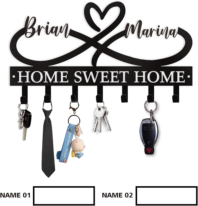 Personalized Couple's Name Key Rack, Wall Mounted Metal Key Holder for Housewarming Gifts,ignent Bedding