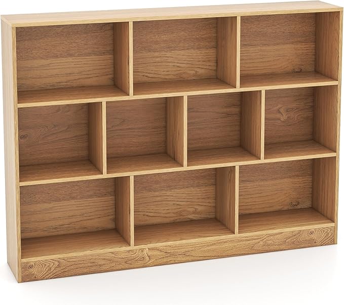 Giantex 10 Cube Bookcase, 4-Tier Freestanding Bookshelf w/ 10 Open Compartments, 2 Anti-Tipping Kits, Modern Display Cabinet, 41" Wood Cubby Storage Organizer for Living Room, Bedroom, Natural