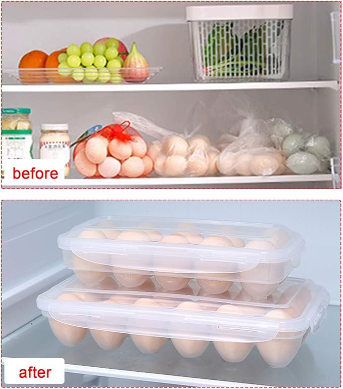 XBY-US 2 Pack Covered Egg Holders For Refrigerator, Plastic Storage Container/ Deviled Egg Tray Carrier with Lid Fits 18X2 Eggs(36 Eggs)