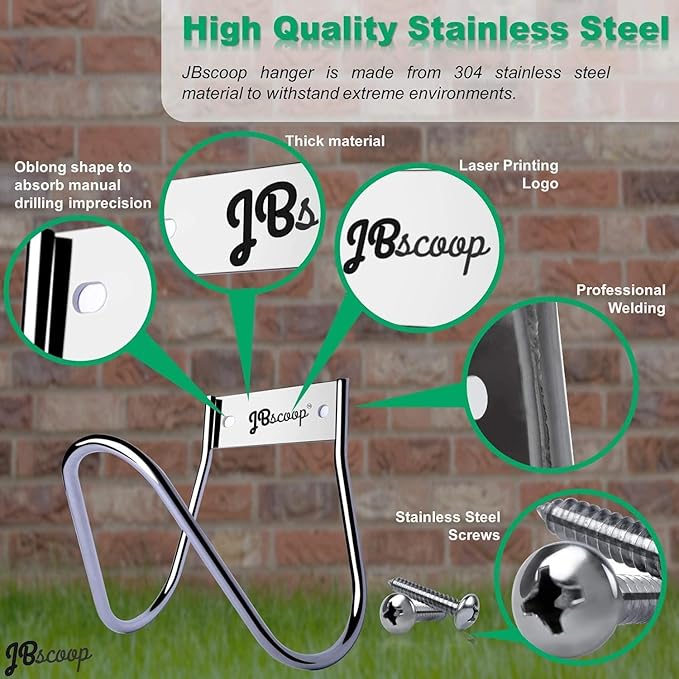 JBscoop Garden Hose Holder Stainless Steel Small Wall Mount Garden Hose Hook, Ideal for Water, Air, Hydraulic Hose, Ropes, Extension Cords Heavy Duty & Rust Proof Large Set of 1