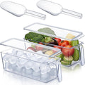 Havawish 4 Pcs Ice Storage Bin for Freezer with Lid and Flexible Scoop Set Plastic Ice Container with Lid Handle for Home Office Fridge Storage (12.4 x 3.94 x 3.94 Inches,Clear)