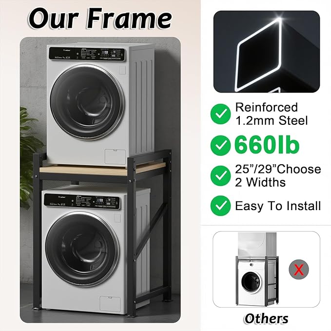Over The Washer and Dryer Storage Shelf, Widen & 3 Height Adjustable Stacking Rack, Space Saver Washer Dryer Stacking Kit, Thicker Metal Washer Shelf for within 29.5" width (Black, 29.5 Inch)