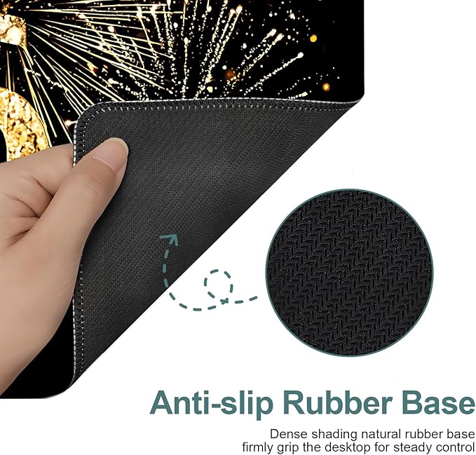 2026 Happy New Year Gaming Mouse Pad 35.4"x15.7"Desk Mat Anti-Slip Rubber Base & Durable Stitched Edges for Gamers Smooth Mouse Writing Surface for Desk Office/Home