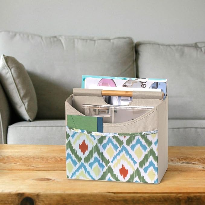 EZDeco Magazine Holder Boho Magazine Rack Floor Foldable 3 Pocket Magazine Basket for Desktop Magazine File Newspaper Book Storage for Farmhouse Bathroom Living Room Home