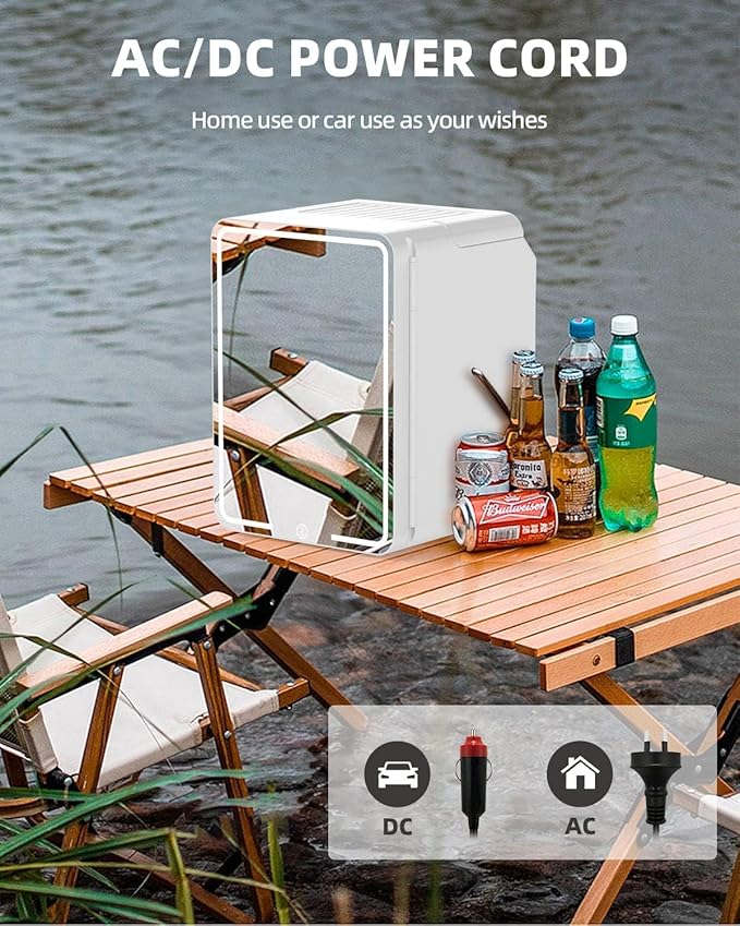 12L Skincare Fridge with Mirror & LED Lighting, 3-Mode Dimmable, Cooler & Warmer for Makeup, Cosmetic, Beauty, Portable Mini Beauty Fridge for Bedroom, Vanity, Car & Home Use