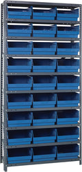 Quantum Storage Systems 1275-209BL Store More Steel Shelving Unit with 6" Shelf Bins, 12" D x 36" W x 75" H, Blue