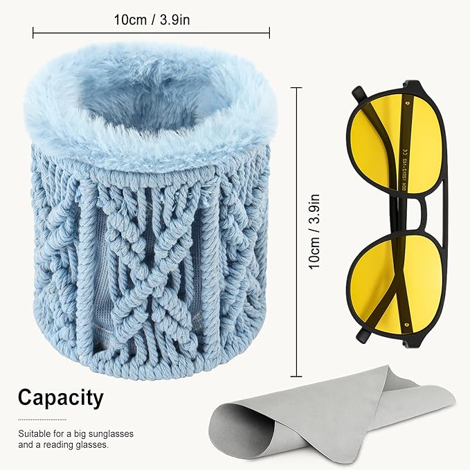 RayLove Glasses Holder for Nightstand, Boho Decor Eyeglass Case, Plush Lined Glasses Holder Stand for Office Desk Organizer