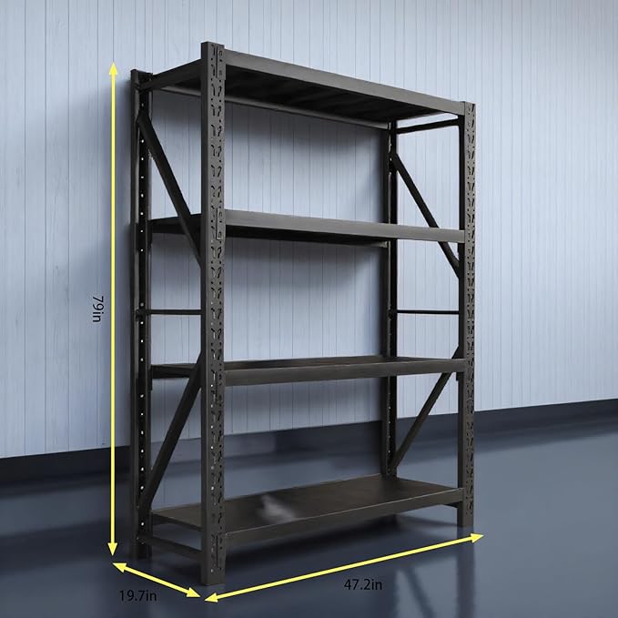 torage Shelves,Garage Shelving Heavy Duty Metal Adjustable Garage Shelves, Shelving Units Industrial Shelving for Warehouse(Black, W47.2*D19.7*H79)