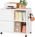 Metal File Cabinet,Lockable Lateral Filing Cabinet for Letter/A4 Size Files,Rolling Printer Stand with Adjustable Shelf & Lockable Wheelss for Home Office(White)