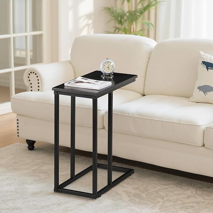 VECELO C Shaped End Side Table for Sofa Couch and Bed Snack TV Tray for Living Room Bedroom, 1 PCS,Black
