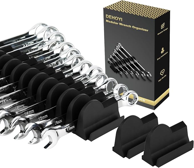 24pcs Modular Wrench Organizers for Tool Drawers - Wrench Rack with Metric&SAE Labels,Tool Storage Holder.Gift for father, brother&boyfriend (Black without magnet)