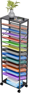 15 Tier Rolling File Cart, Sturdy and Durable Desk File Organizer with Metal Mesh Letter Tray, Heavy-duty Rolling Clutter Cart for Office, Home, School, Black