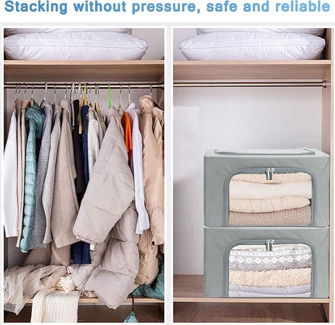 UUBEMM Clothes Storage Bins with Foldable Sturdy Frame,Stackable Storage Box for Closet Shelf Organizers for Seasonal Clothing,Blankets,Towel Bed Sheets,Toys Gift Others (Medium -40L x3PACK, Grey)