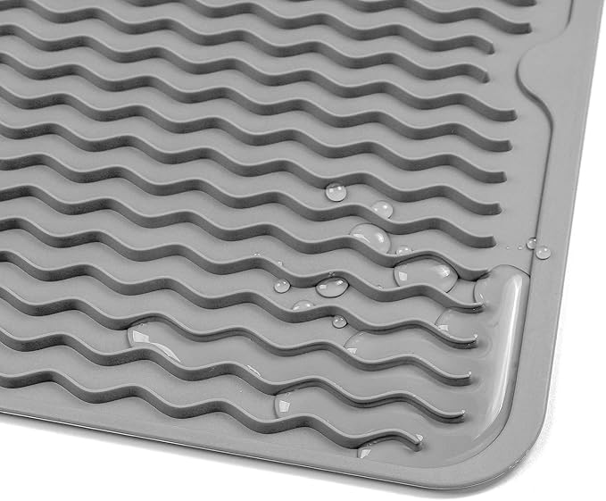 Silicone Dish Drying Mat for Multiple Usage,Easy clean,Eco-friendly,Heat-resistant Silicone Mat for Kitchen Counter,Sink,Bar,Bottle,or Cup Grey M 17 inches x 6 inches