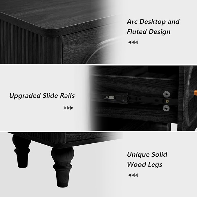 ORRD 5 Drawer Fluted Dresser for Bedroom, Mid Century Modern Chest of Drawers, Wood Storage Large Dresser Organizer for Bedroom Living Room Hallway Closet, Black