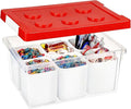 loobuu Plastic Storage Bins with Lids, Art Craft Supply Organizer Box with Brush Pot, Multipurpose Stackable Storage Containers for Organizing Tool, Craft, Crayon,Sewing (Red)
