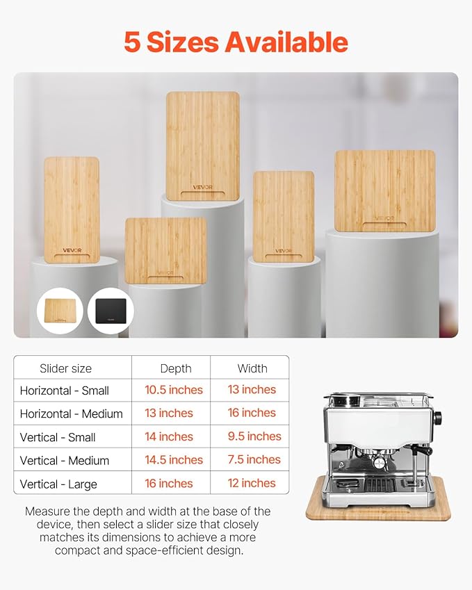 VEVOR Appliance Slider, Medium 10.5 x 13-inch, Rolling Sliding Tray with Rubber Wheels & Hollow Handle, Easy to Clean, Appliance Rolling Tray for Coffee Maker, Kitchen Countertop, Natural Wood