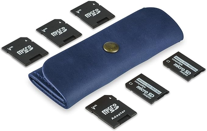 Leather SD Card Holder, SD Card Case, Micro SD Card Holder Organizer, SD Card Storage Case, Memory Card Case Cover, Travel Memory Card Case (Blue)