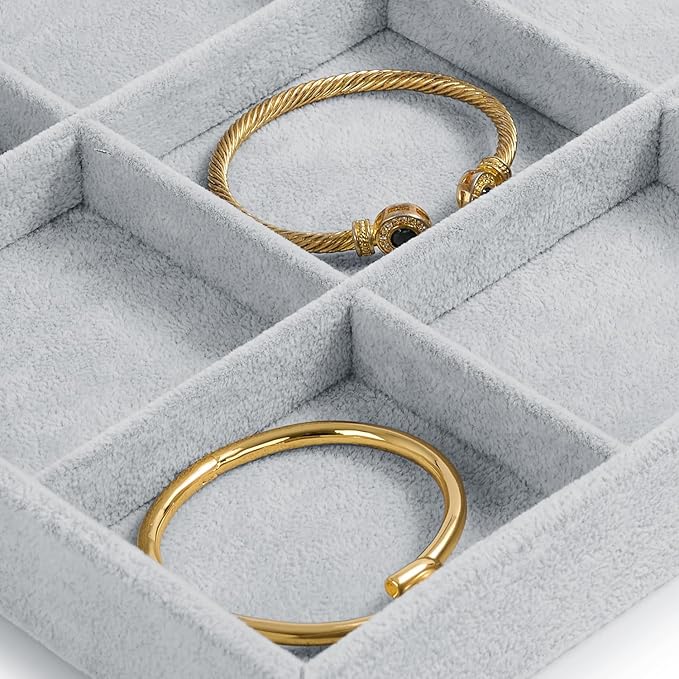 Oirlv Velvet Stackable Jewelry Display Trays 12 Grids Rings Earrings Bracelet Organizer Storage Tray(13.8"x1.29"x9.4")