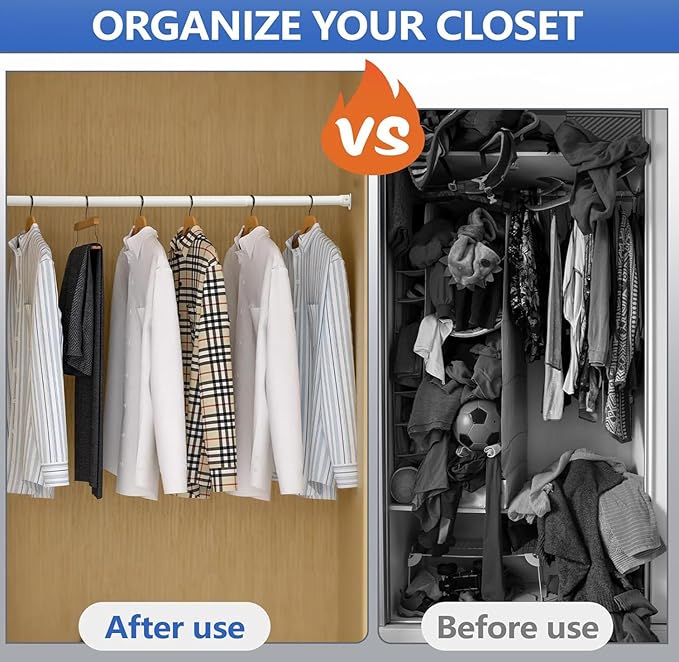 Closet Rod, 17 to 53 Inch Closet Rods for Hanging Clothes, Heavy Duty Adjustable Closet Hanging Rod Bar White Closet Poles for Wardrobes, Closet, Bathroom, Windows,1.3 Inch Diameter