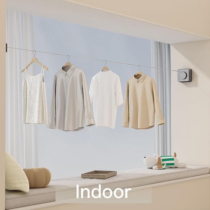 Retractable Clothesline Indoor Outdoor, Clothes Line Retracting Indoor, Retractable Clothes Line Wall Mounted Drying Rack Clothing Line, Laundry Line with Stainless Steel Line-15.1 Feets(Grey)