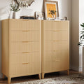 Fluted Dresser for Bedroom with 5 Drawers Set of 2, 45" Large Closet Clothes Wood Tall Dresser Storage Organizer, Mid Century Modern Chest of Drawers with Deep Storage Natural