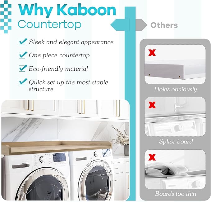 Kaboon Washer Dryer Countertop 58" x 28" Extra Large Version, Melamine Countertop with 3.5" Edge Rails, Laundry Room Organization, Oak(Grey Tone)