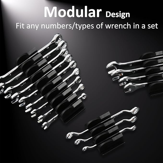 80 pcs Modular Wrench Organizers for Tool Drawers - Wrench Rack with Metric & SAE Labels, Perfect Tool Storage Holder. Gift for father, brother and boyfriend (No Magnet, Black)