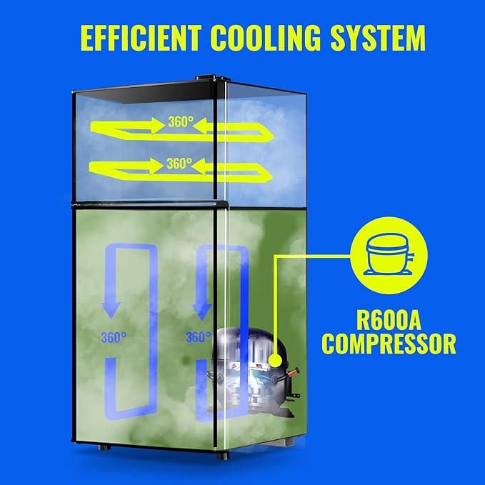 2.4 Cu.ft Mini Fridge Dual Door Small Refrigerator with Freezer Apartment Size Fridge for Personal Senven Temp Gear Black