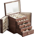 CHOSIN Black Walnut Wooden Jewelry Box for Women with Mirror, 5 Drawers and 2 Side Doors for Watches, Necklaces, Rings, Earrings Storage Christmas Gifts
