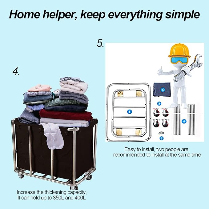 Commercial Laundry Cart with Wheels Industrial 12 Bushel Hamper Sorters Large Waterproof Laundry Basket Heavy Duty for Home Organizer and Storage
