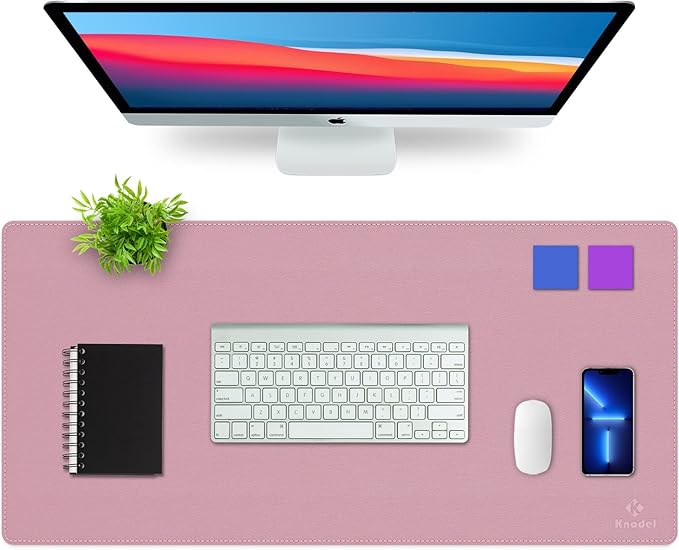 K KNODEL Desk Mat, Blotter, Dual-Sided Office Desk Pad, Waterproof Desk Mat for Desktop, Desk Blotters, PVC Leather Pad Protector (Purple, 35.4" x 17")