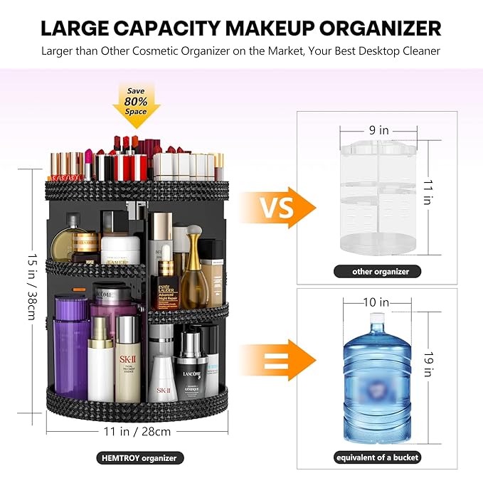 360 Degree Rotating Makeup Organizer for Vanity, Extra Large Capacity Beauty Organizer, Adjustable DIY 7 Layers Perfume Organizer, Skincare Organizers Fits AII Cosmetics and Accessories(Black)