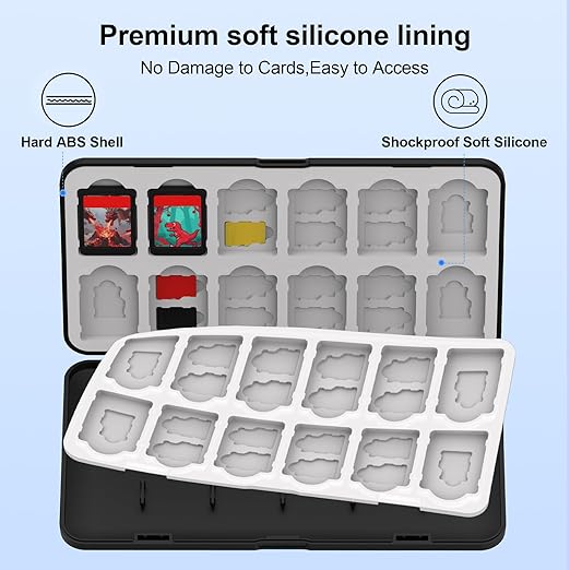 QuoLumPIA 24 Switch Game Card Case for Nintendo Switch 2/OLED/Lite - Holds 24 Cartridges & 40 SD Cards, Compact Storage, Portable Travel Essential, Gift, Hard Shell, Silicone Lining, Magnetic closure