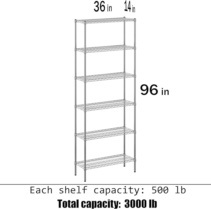 14" Deep x 36" Wide x 96" Height Wire Shelving Kit | 6-Tier | NSF Commercial Storage Rack Unit