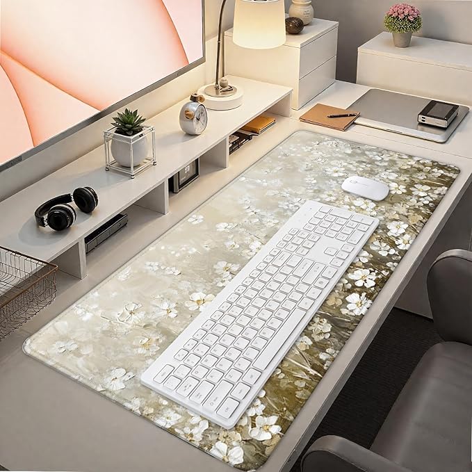 Vintage Watercolor Floral Large Mouse Pad 31.5x15.7inch, Retro Cottagecore Flower Large Extended Computer Desk Mat Mousepad for Keyboard and Mouse, Floral Desk Accessories