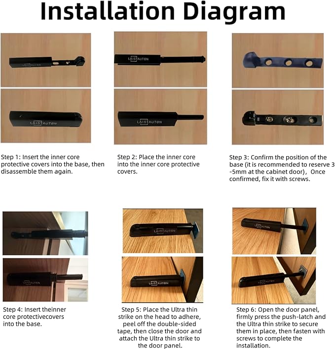 Softly-Closed Door Latch - 2 Pairs Magnetic Cabinet Push Open Latch，Full Extension Concealed Hidden Door Latch with Magnetic Shock Absorber for Kitchen Cabinet, Wardrobe, Office Furniture