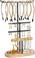 3 Tiers Jewelry Organizer, Earring Holder Organizer with 80 Holes, T-Bar Beige Velvet Bracelet Holder for HeadBands, Earrings, Bracelets, Rings Jewelry Holder Organizer (Rustic Brown)